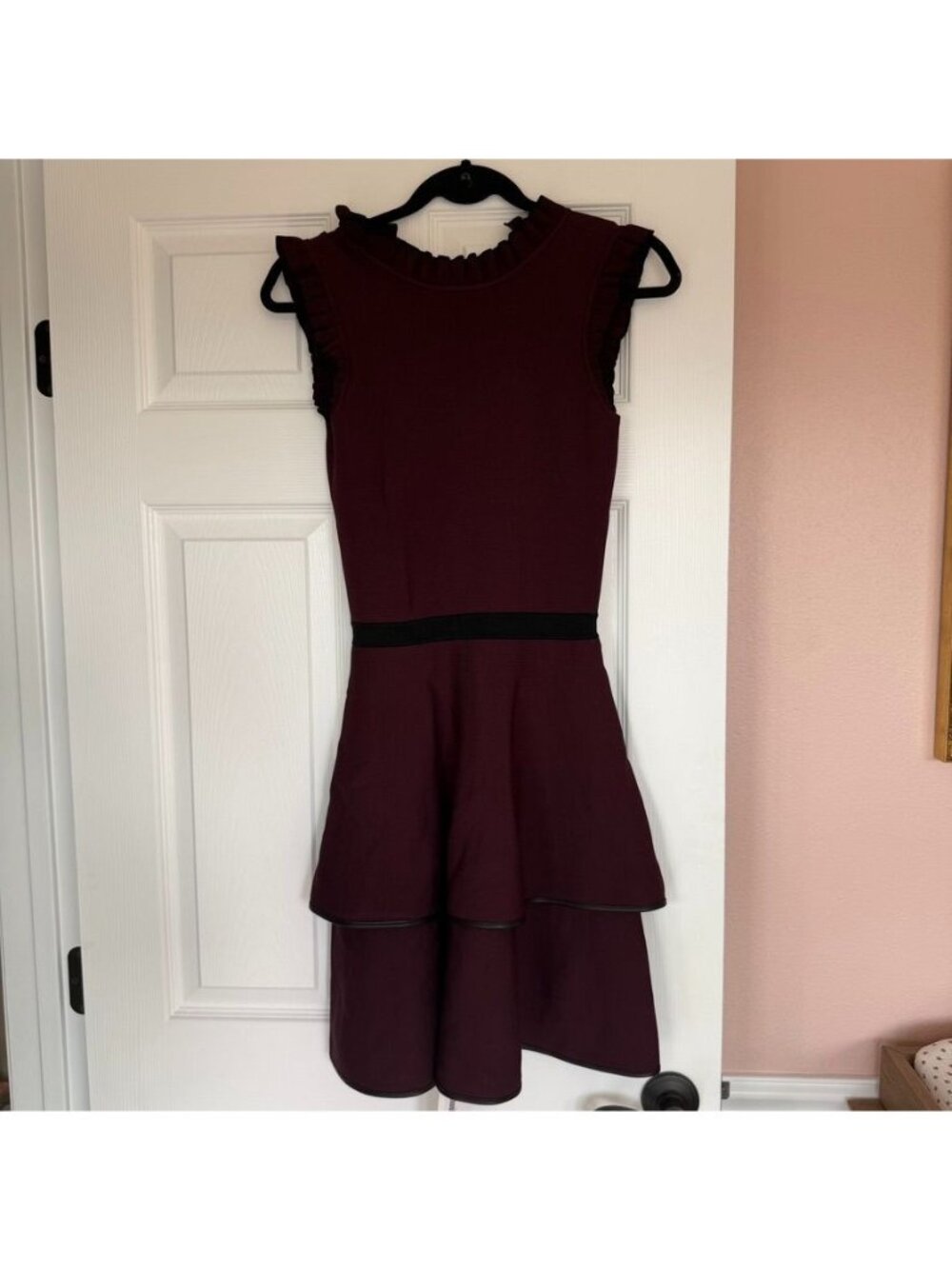 Parker Burgundy Sleeveless Tiered Ruffle Dress Size Small
